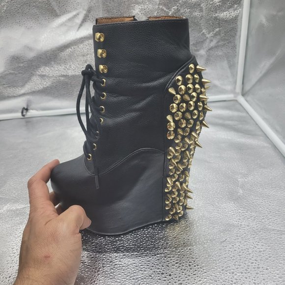 Jeffrey Campbell Damsel Spike Platform Wedge Black Ankle Boots - Picture 6 of 9